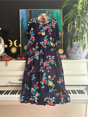 Jostar Floral Maxi Dress Womens Plus Size Stretch Travel Purple Rose Print